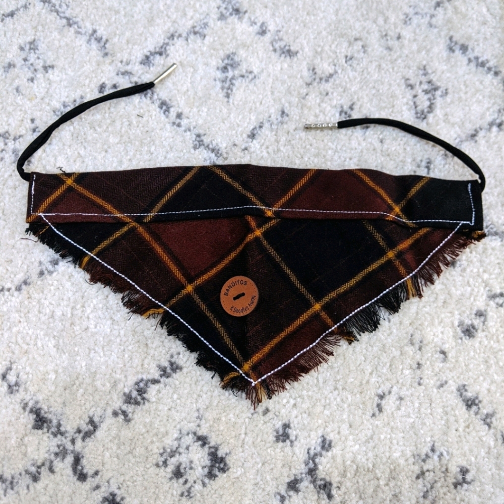Brown Plaid Fringe Tie On Pet Bandana